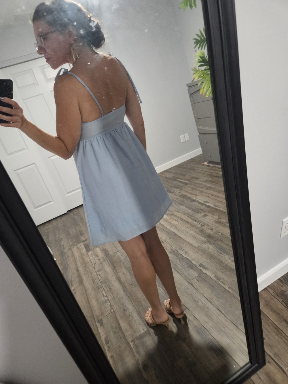 Source Unknown Light Blue Tie-Shoulder Mini Dress